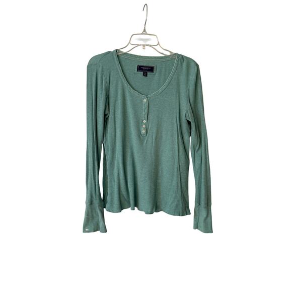 American Eagle Min0t Green Vintage Waffle Henley Women's Fitted XL - Picture 4 of 12
